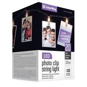 LED fotokolíčky ColorWay 20 kolíčků, délka 3m, USB, teplá bílá (CW-LCP-20L30BU)