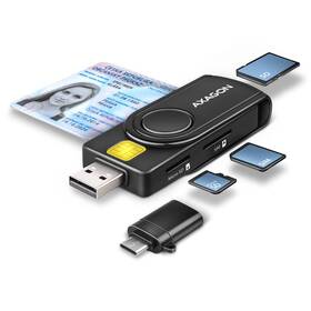 Čtečka eObčanek Axagon USB-A + USB-C PocketReader 4-slot + SD/microSD/SIM černá barva

