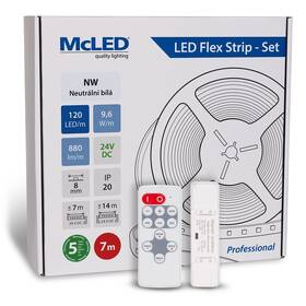 LED pásek McLED s ovládáním Nano - sada 7 m - Professional, 120 LED/m, NW, 880 lm/m, vodič 3 m (ML-126.839.60.S07002)