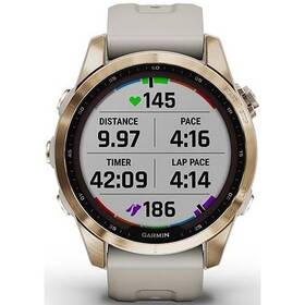 GPS hodinky Garmin fenix 7S PRO Sapphire Solar - Titan Cream Gold/Sand Silicone Band (010-02539-21)