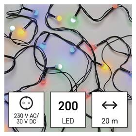 Vánoční osvětlení EMOS 200 LED cherry řetěz - kuličky, 20 m, venkovní i vnitřní, multicolor, časovač (D5AM03)
