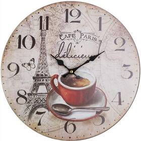 Nástěnné hodiny HOME DECOR CAFE PARIS šedé/hnědé