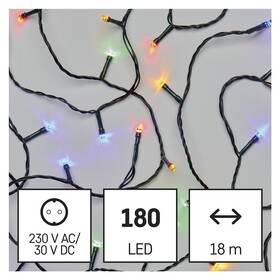 Vánoční osvětlení EMOS 180 LED řetěz, 18 m, venkovní i vnitřní, multicolor, časovač (D4AM04)