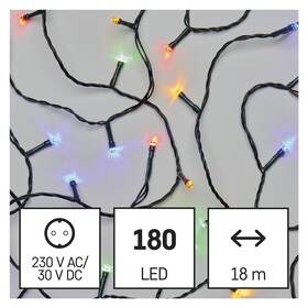 Vánoční osvětlení EMOS 180 LED řetěz, 18 m, venkovní i vnitřní, multicolor, časovač 
