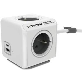 Kabel prodlužovací CubeNest Powercube Extended USB PD 20W, A+C, 4x zásuvka, 3m (PC520GY) šedé/bílé