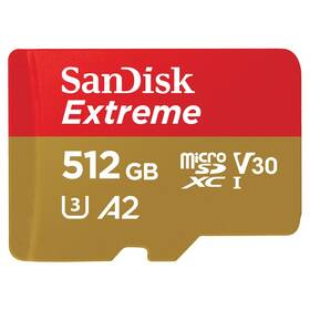 Paměťová karta SanDisk Micro SDXC Extreme 512GB UHS-I U3 (190R/130W) + adaptér (SDSQXAV-512G-GN6MA)