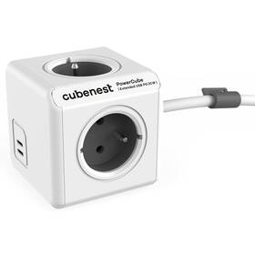 Kabel prodlužovací CubeNest PowerCube Extended USB PD 35W, 2x USB-C, 4x zásuvka, 1,5m (PC435GY) šedý/bílý