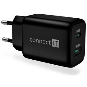 Nabíječka do sítě Connect IT Wanderer2 GaN, 1× USB-C + 1x USB-A, 33W PD (CWC-2080-BK) černá