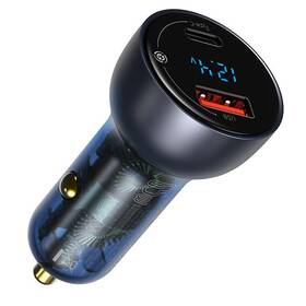 Adaptér do auta Baseus 1x USB, 1x USB-C, 65W šedá barva
