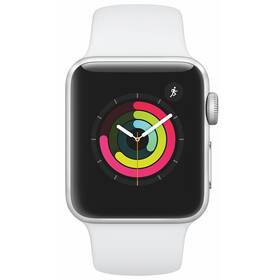 Chytré hodinky Apple Watch Series 3 GPS 38mm pouzdro ze stříbrného hliníku - bílý sportovní řemínek (MTEY2CN/A)