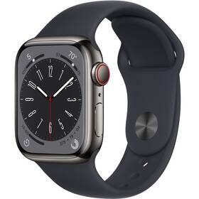 Chytré hodinky Apple Watch Series 8 GPS + Cellular 45mm pouzdro z grafitově šedé nerezové oceli - temně inkoustový sportovní řemínek (MNKU3CS/A)