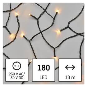 Vánoční osvětlení EMOS 180 LED řetěz, 18 m, venkovní i vnitřní, vintage, časovač - zánovní - 24 měsíců záruka
