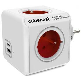 Rozbočovací zásuvka CubeNest Powercube Original USB PD 20W, USB, USB-C, 4x zásuvka (PC220RD) bílá/červená