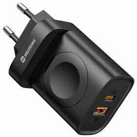 Nabíječka do sítě Swissten 22,5 W, 1x USB-A, 1x USB-C, Apple Watch černá barva
