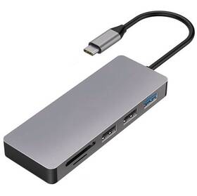 Dokovací stanice PLATINET USB-C/USB-C PD, HDMI, SD, Micro SD, 2x USB 2.0, USB 3.0 (PMMA9822) šedá
