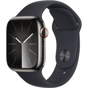 Chytré hodinky Apple Watch Series 9 GPS + Cellular 41mm pouzdro z grafitově šedé nerezové oceli - temně inkoustový sportovní řemínek - S/M (MRJ83QC/A)