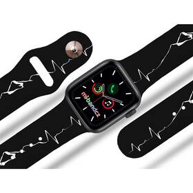 Řemínek Mi-Band na Apple Watch 42/44/45/49 mm - motiv Horské EKG, černý (6131-AW42-BLK-ORIG)