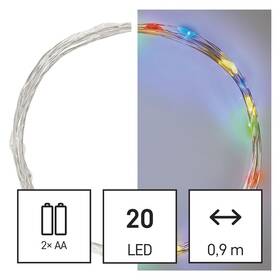 Vánoční osvětlení EMOS 20 LED nano řetěz, 1,9 m, 2x AA, vnitřní, multicolor, časovač (D3AM04)