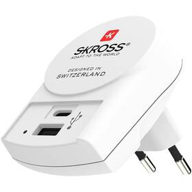 Cestovní adaptér SKROSS nabíjecí, USB-A, USB-C, EU, 27W 
