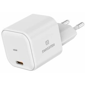 Nabíječka do sítě Swissten GaN, 1x USB-C, 45 W, PD (22037010) bílá