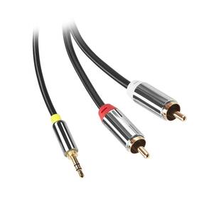 Kabel GoGEN Jack 3,5mm / 2x Cinch, 5m, pozlacené konektory (CINJACK500FM01) černý