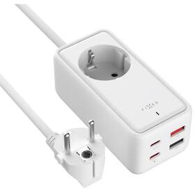 Kabel prodlužovací FIXED Charging Strip 2x USB-C a 2x USB, GaN III, PD 65W, 1,5 m bílá barva
