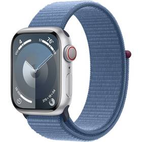 Chytré hodinky Apple Watch Series 9 GPS + Cellular 41mm pouzdro ze stříbrného hliníku - ledově modrý provlékací sportovní řemínek (MRHX3QC/A)
