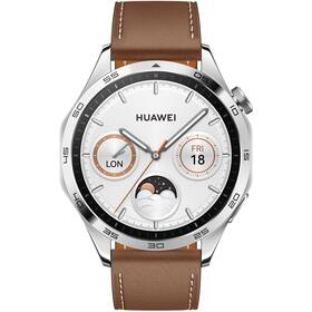 Chytré hodinky Huawei Watch GT 4 46 mm - Silver + Brown Strap (55020BGW)