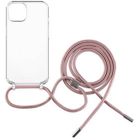 Kryt na mobil FIXED Pure Neck s růžovou šňůrkou na krk na Apple iPhone 13 (FIXPUN-723-PI) průhledný