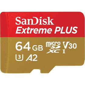 Paměťová karta SanDisk Micro SDXC Extreme Plus 64GB UHS-I U3 (200R/90W) + adaptér (SDSQXBU-064G-GN6MA)