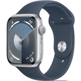 Chytré hodinky Apple Watch Series 9 GPS 45mm pouzdro ze stříbrného hliníku - bouřkově modrý sportovní řemínek - M/L (MR9E3QC/A) - s mírným poškozením - 12 měsíců záruka