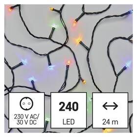 Vánoční osvětlení EMOS 240 LED řetěz, 24 m, venkovní i vnitřní, multicolor, časovač (D4AM05)