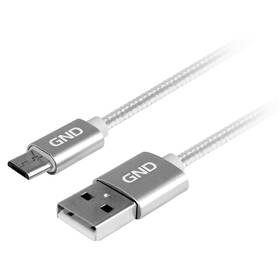 Kabel GND USB / micro USB, 1m, opletený (MICUSB100MM08) titanium - zánovní - 12 měsíců záruka