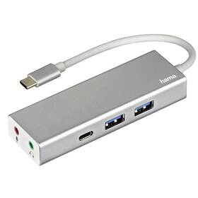 USB Hub Hama USB-C/2x USB, USB-C, Jack 3,5mm (135758) stříbrný