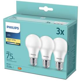 Žárovka LED Philips klasik, 10W, E27, teplá bílá, 3ks (8718699775544)