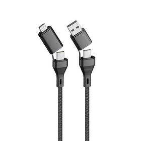 Kabel Forever Core 4v1 USB + USB-C/USB-C + micro USB, 1,2m (GSM117837) černý