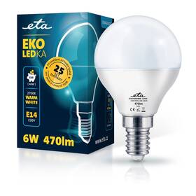 Žárovka LED ETA EKO LEDka mini globe 6W, E14, teplá bílá (P45W6WW)