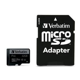 Paměťová karta Verbatim Pro microSDHC 32GB UHS-I V30 U3 (90R/45W) + adaptér (47041)