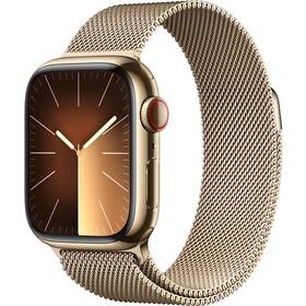 Chytré hodinky Apple Watch Series 9 GPS + Cellular 41mm pouzdro ze zlaté nerezové oceli - zlatý milánský tah (MRJ73QC/A)