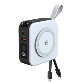Cestovní adaptér Mobile Origin powerbanka 10 000mAh, Lightning/USB-C kabel bílá barva
