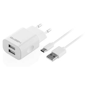 Nabíječka do sítě GoGEN ACH 205 C, 2x USB 2A, 10W + USB-C kabel 1m (ACH205CW) bílá