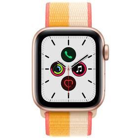 Chytré hodinky Apple Watch SE GPS + Cellular, 44mm pouzdro ze zlatého hliníku - oranžovožlutý / bílý provlékací sportovní řemínek (MKT23HC/A)
