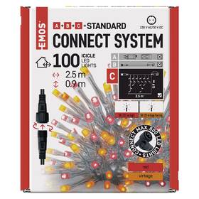 Spojovací řetěz EMOS 100 LED Standard pulzující - rampouchy, 2,5 m, venkovní, červená/vintage (D1CD01)