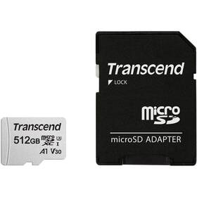 Paměťová karta Transcend 300S microSDXC 512GB UHS-I U3 V30 A1 (95R/40W) + adapter (TS512GUSD300S-A)