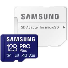 Paměťová karta Samsung Micro SDXC PRO Plus 128GB UHS-I U3 (180R/130W + SD adapter (MB-MD128SA/EU)