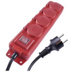 Kabel prodlužovací EMOS 4x zásuvka, vypínač, guma-neopren, 5m (P14151) černá/červená