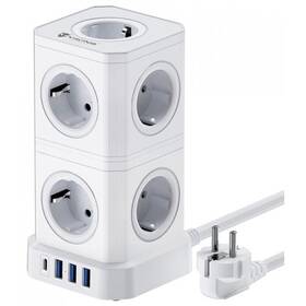 Kabel prodlužovací Viking 9 x AC, 3 x USB, 1x USB-C, 2m bílá barva
