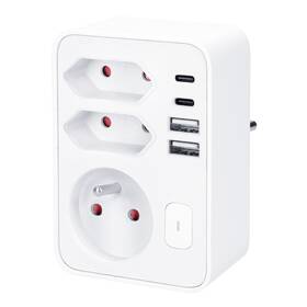 Rozbočovací zásuvka Solight 3x zásuvka (1x 16A + 2x 2,5A) 2x USB A+C, vypínač bílá barva

