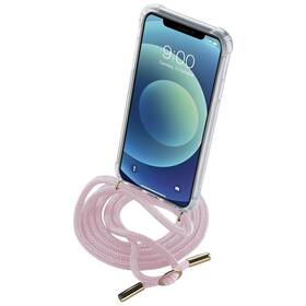 Kryt na mobil CellularLine Neck-Case s růžovou šňůrkou na krk na Apple iPhone XR (NECKCASEIPH961P) průhledný