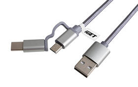 Kabel iGET USB/USB-C + micro USB, 1m stříbrný